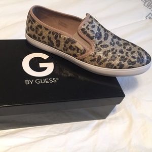Guess Gold Cheetah Slip On Loafers